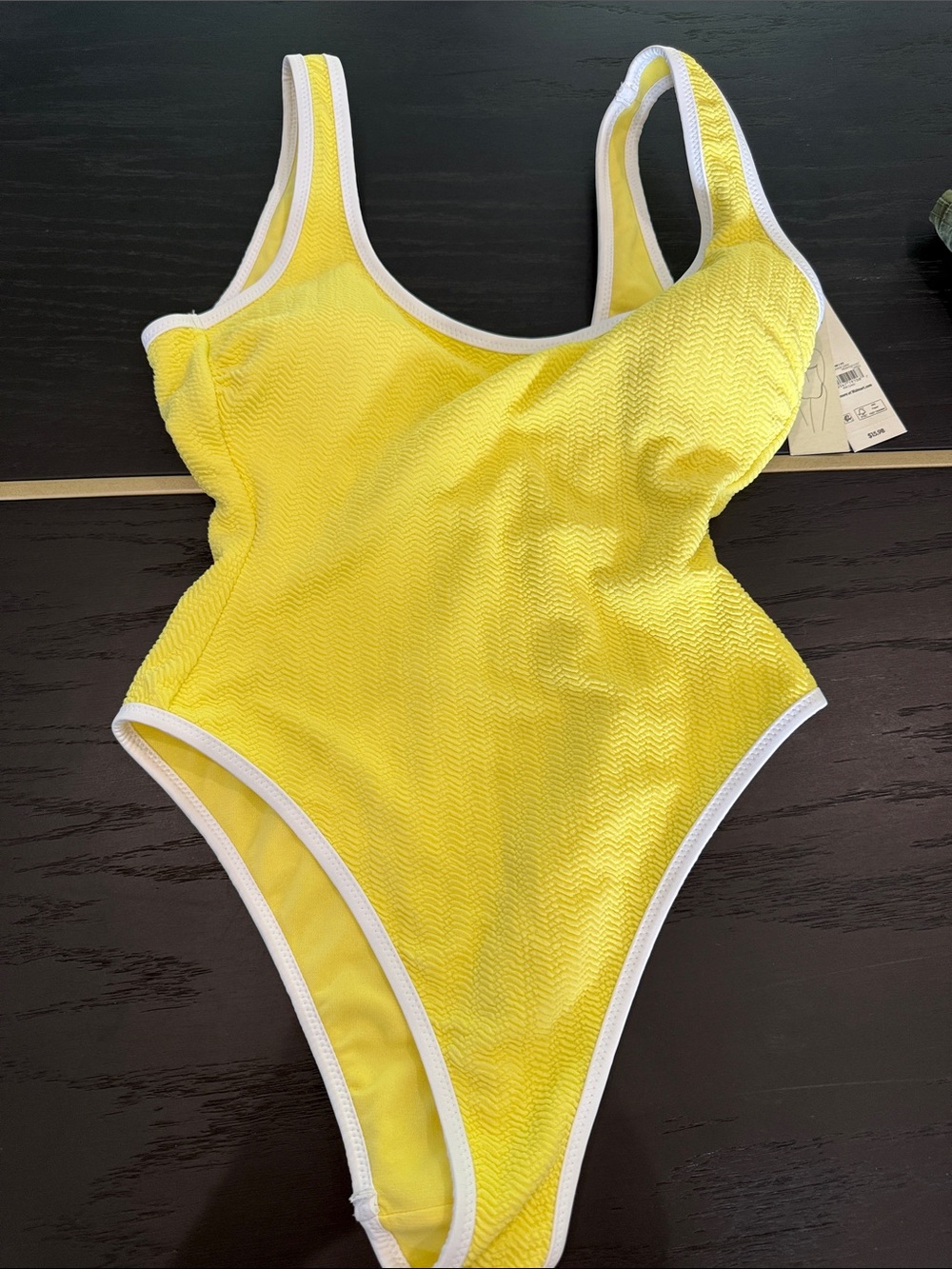 Yellow One-Piece Swimsuit with White Trim